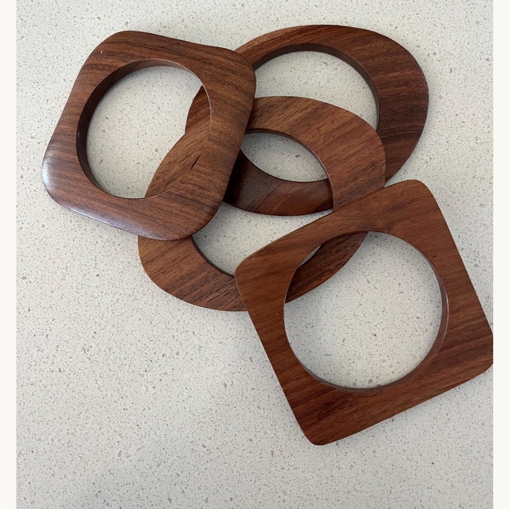 Wood bangle bracelets, vintage set of four (4) geometric.